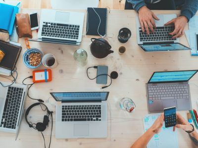 table with laptops, Cybersecurity, Ransomware Protection