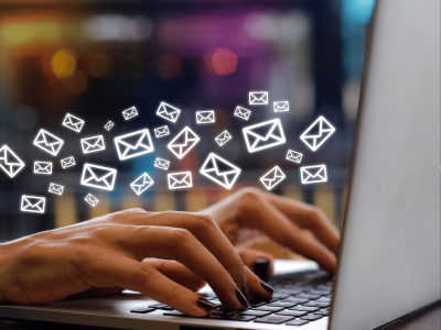 laptop with email icons, Cybersecurity, Ransomware Protection