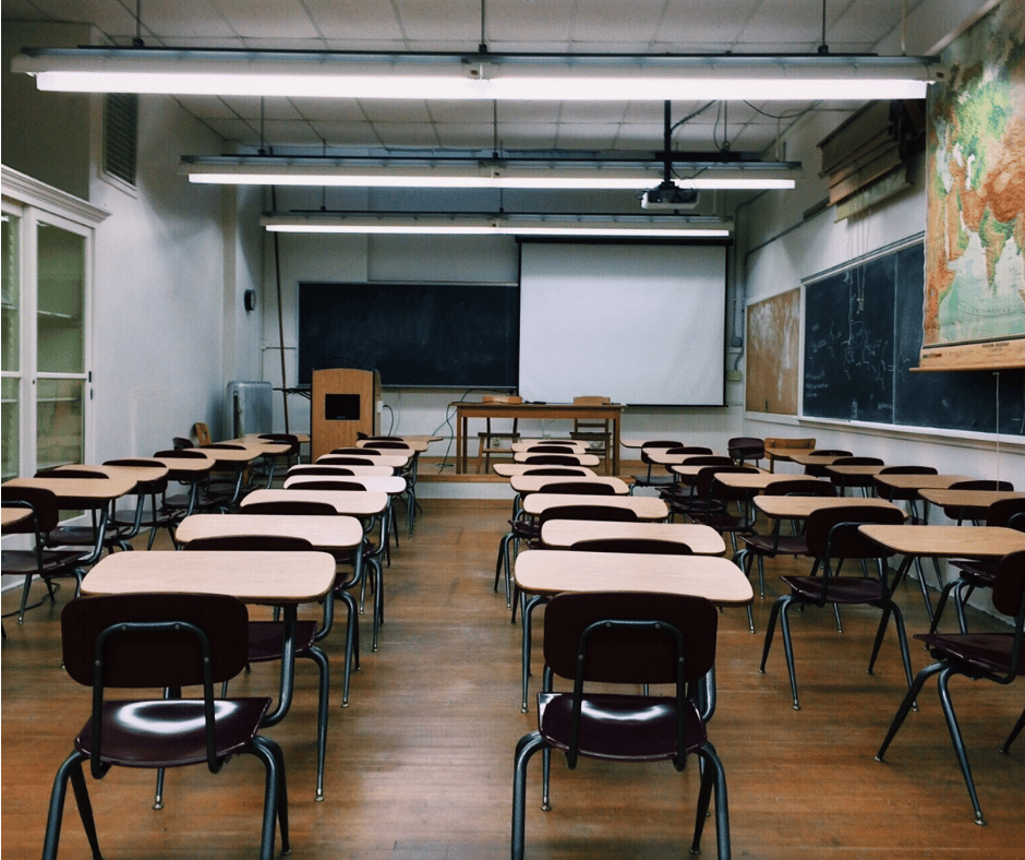 empty classroom with stage and projector screen, Cybersecurity, Ransomware Protection